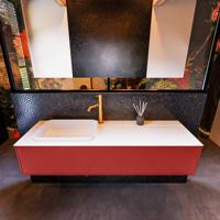 Badkamermeubelset Mondiaz Erin 150 cm met 1 Lade met RIDGE Wastafel Links Talc met 1 kraangat Greeploos Mat Fire - thumbnail