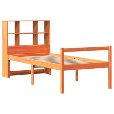 Bed met boekenkast zonder matras massief hout wasbruin 75x190cm