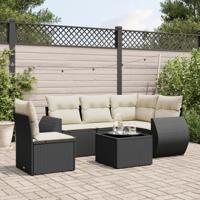 6-delige Loungeset met kussens poly rattan zwart - thumbnail