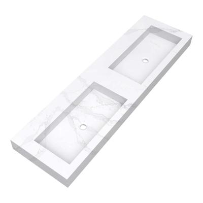 Brauer Coral Wastafel - 160 cm - met 2 Spoelbakken en 0 Kraangaten - Marmerlook Calacatta Gold