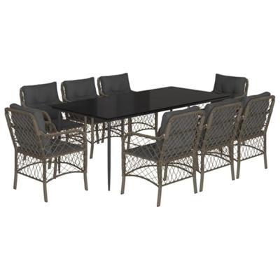 9-delige Tuinset met kussens poly rattan grijs