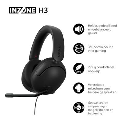 Sony inzone h3 bekabelde gaming headset over-ear (zwart, playstation 5, pc)