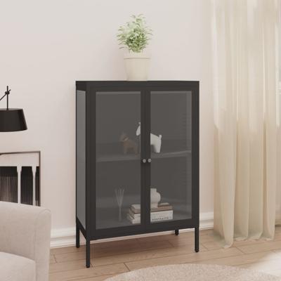 Dressoir 75x35x105 cm staal en glas antracietkleurig