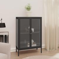 Dressoir 75x35x105 cm staal en glas antracietkleurig - thumbnail