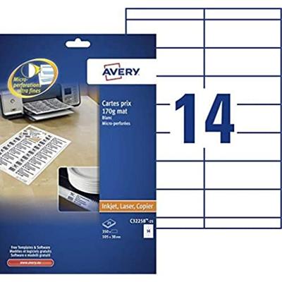 Avery schapkaarten ft 38 x 105 mm, 350 stuks, wit