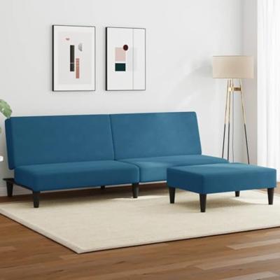 Slaapbank 2-zits met voetenbank fluweel blauw
