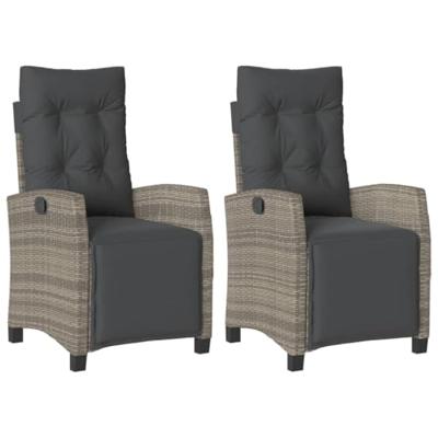 Tuinstoelen 2 st verstelbaar met voetensteun poly rattan grijs - thumbnail