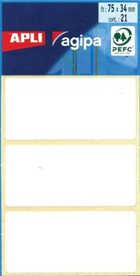 Agipa witte etiketten in etui ft 34 x 75 mm (b x h), 21 stuks, 3 per blad