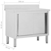 VidaXL Werktafel met schuifdeuren 100x50x(95-97) cm roestvrij staal - thumbnail