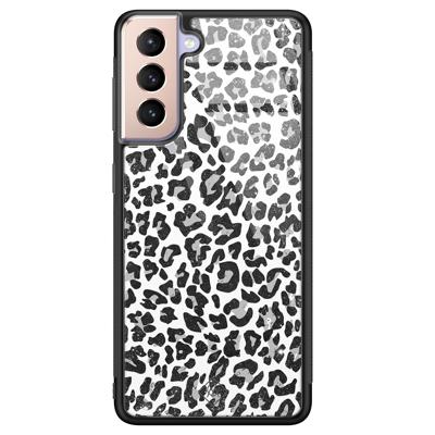 Samsung Galaxy S21 glazen hardcase - Luipaard grijs Samsung Galaxy S21 glazen hardcase - Luipaard grijs