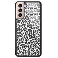 Samsung Galaxy S21 glazen hardcase - Luipaard grijs - thumbnail