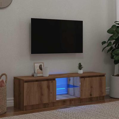 Tv-meubel met LED 120x30x36 cm bewerkt hout artisanaal eiken