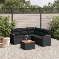 6-delige Loungeset met kussens poly rattan zwart - thumbnail