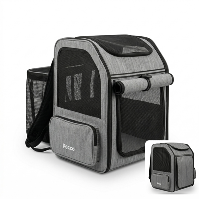 Pecco luxe uitbreidbare rugtas voor hond en kat tot 10 kg - Grijs