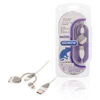 3-in-1 Data en Oplaadkabel USB A Male - Micro-B Male 1.00 m Wit - thumbnail