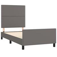 Bedframe met hoofdbord kunstleer grijs 90x190 cm - thumbnail