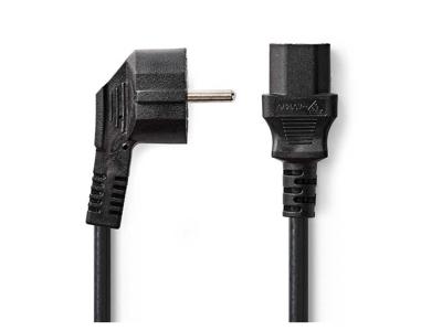 Stroomkabel | Type F (CEE 7/7) Male | IEC-320-C13 | 90° Gehoekt | Recht | Vernikkeld | 2.00 m | Rond | PVC | Zwart