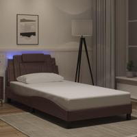 Bedframe met LED-verlichting kunstleer bruin 100x200 cm - thumbnail