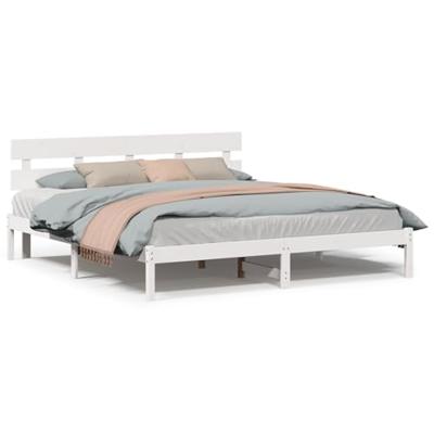Bedframe met hoofdeinde Wit 200 x 200 cm Massief grenenhout Bedframe met hoofdeinde Wit 200 x 200 cm Massief grenenhout