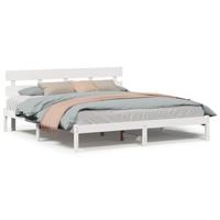 Bedframe met hoofdeinde Wit 200 x 200 cm Massief grenenhout - thumbnail