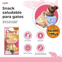INABA Churu Puree Kattensnacks Creamy Snacks, hoogwaardige eiwitten met zalm en kip, 56 g (1 stuk), kattensnacks in premium kwaliteit - thumbnail