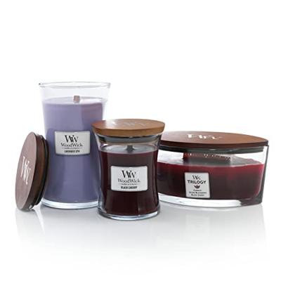 WoodWick Geurkaars Medium Black Cherry - 11 cm / ø 10 cm - Geurkaars in Glas - Houten Lont