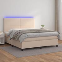 Boxspring met matras en LED kunstleer cappuccinokleur 160x200cm - thumbnail