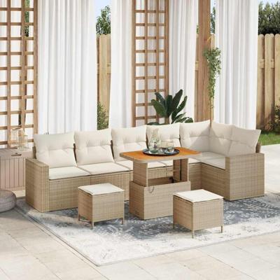 Tuinbankenset 9 pcs Beige poly rattan