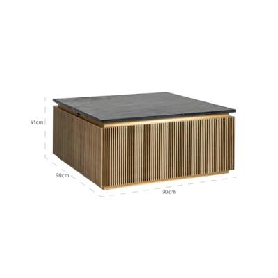 Richmond Vierkante Salontafel 'Ironville' 90cm, kleur goud / zwart marmer
