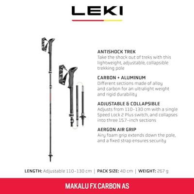 Leki Makalu FX Carbon AS Wandelstokken Light-Anthracite/Bright-Red/Black 110-130cm
