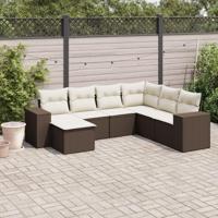 7-delige Loungeset met kussens poly rattan bruin - thumbnail