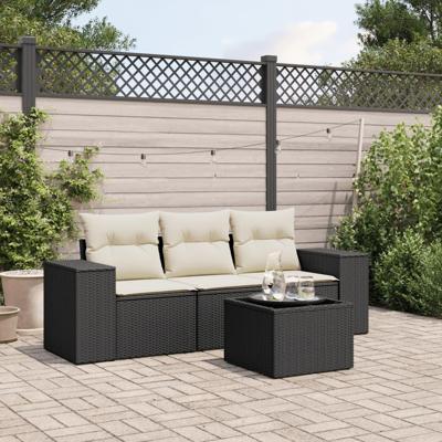 4-delige Loungeset met kussens poly rattan zwart 4-delige Loungeset met kussens poly rattan zwart