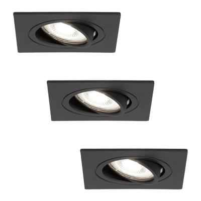 Set van 3 Mallorca LED inbouwspot - IP20 - Kantelbaar - 4 Watt 345 Lumen - 6500K Daglicht wit - GU10 - Dimbaar - Vierkant - Voor binnen - Zwart