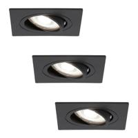 Set van 3 Mallorca LED inbouwspot - IP20 - Kantelbaar - 4 Watt 345 Lumen - 6500K Daglicht wit - GU10 - Dimbaar - Vierkant - Voor binnen - Zwart - thumbnail