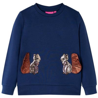 Kindertrui met eekhoorns van pailletten 116 marineblauw