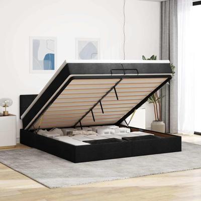 Ottoman bed met matrassen en LED's 200x200cm stof zwart