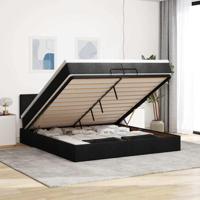 Ottoman bed met matrassen en LED's 200x200cm stof zwart - thumbnail