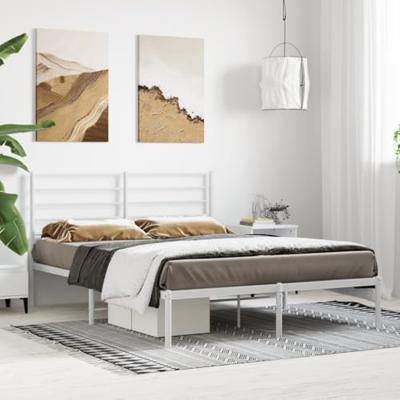 Bedframe met hoofdbord metaal wit 140x190 cm - thumbnail