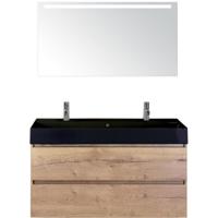Maxx XL Badmeubelset 120 cm - Natuur Eiken - Wastafel Kube Enkel Zwart 2 Kraangaten met LED Spiegel - thumbnail