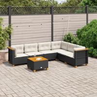 7-delige Loungeset met kussens poly rattan zwart - thumbnail
