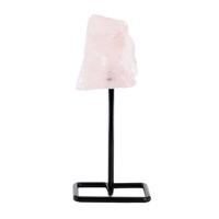 Ruwe Edelsteen Rozenkwarts op Metalen Standaard voor Liefde (12 cm) - thumbnail