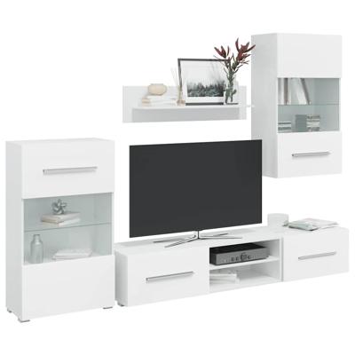 5-delige Tv-meubels met LED-verlichting bewerkt hout matwit