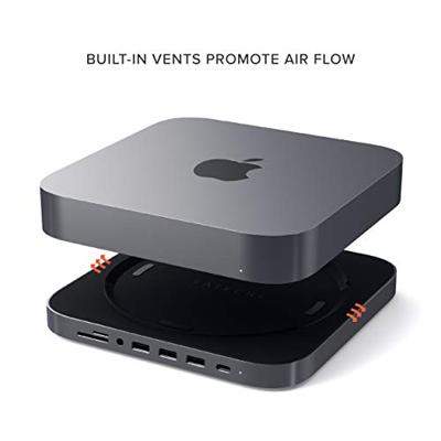 SATECHI USB-C Hub - Type-C Aluminium Standaard & Hub - USB-C Datapoort, Micro/SD Kaartlezers, USB 3.0 & Koptelefoon Aansluiting - Voor M2/M1 Mac Mini, Mac Studio, 2020 & 2018 Mac Mini (Spacegrijs)