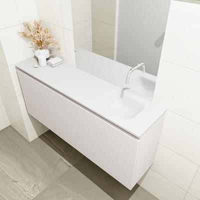 MONDIAZ OLAN 120cm toiletmeubel linen. LEX wastafel talc rechts geen kraangat