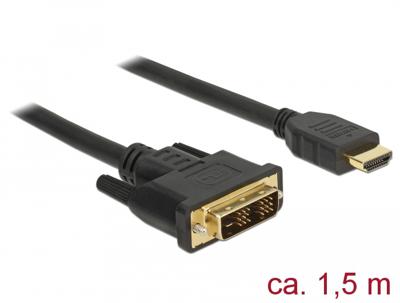 Delock 85583 DVI-kabel DVI / HDMI Aansluitkabel DVI-D 18+1-polige stekker, HDMI-A-stekker 1.5 m Zwart Afgeschermd (drievoudig), Vergulde steekcontacten