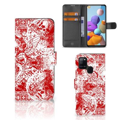 Telefoonhoesje met Naam Samsung Galaxy A21s Angel Skull Rood Telefoonhoesje met Naam Samsung Galaxy A21s Angel Skull Rood