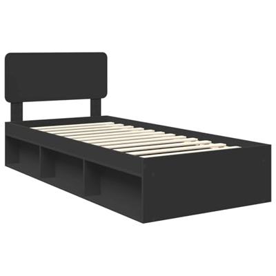 Bedframe met hoofdeinde Zwart 90 x 200 cm Massief grenenhout