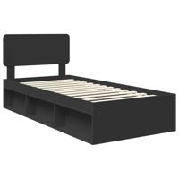 Bedframe met hoofdeinde Zwart 90 x 200 cm Massief grenenhout - thumbnail