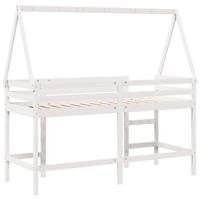 Halfhoogslaper met ladder en bedhuis grenenhout wit 90x200 cm - thumbnail