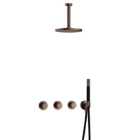 Hotbath Cobber - CB7067 - Inbouw Regendoucheset - Verouderd Messing - 2 Stopkranen - Thermostatisch - Plafondbuis 15 cm - Hoofddouche 200 mm - Staafhanddouche - Waterbesparend - thumbnail